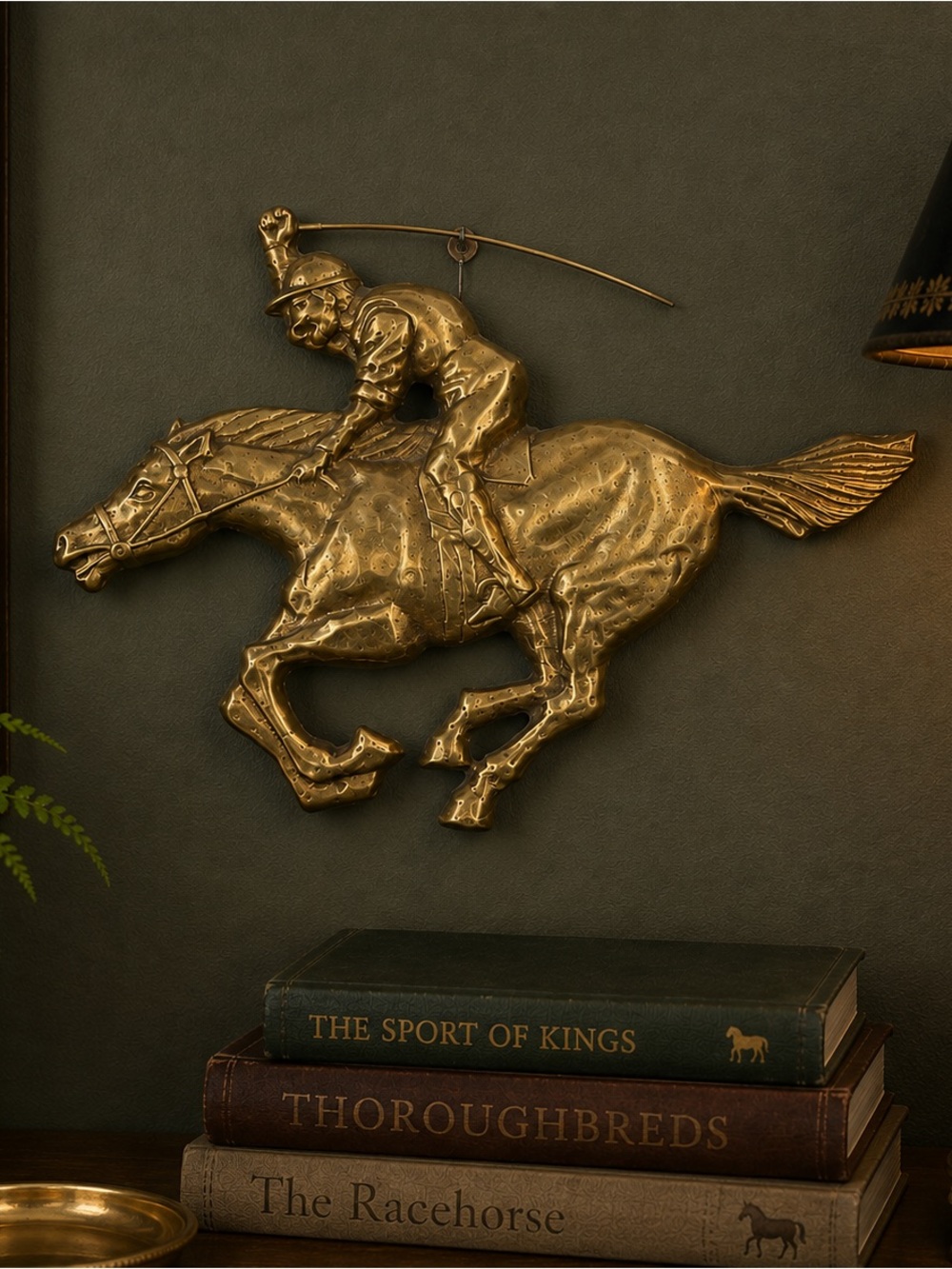 Vintage Brass Galloping Racehorse & Jockey Wall Hanging | Equestrian Decor